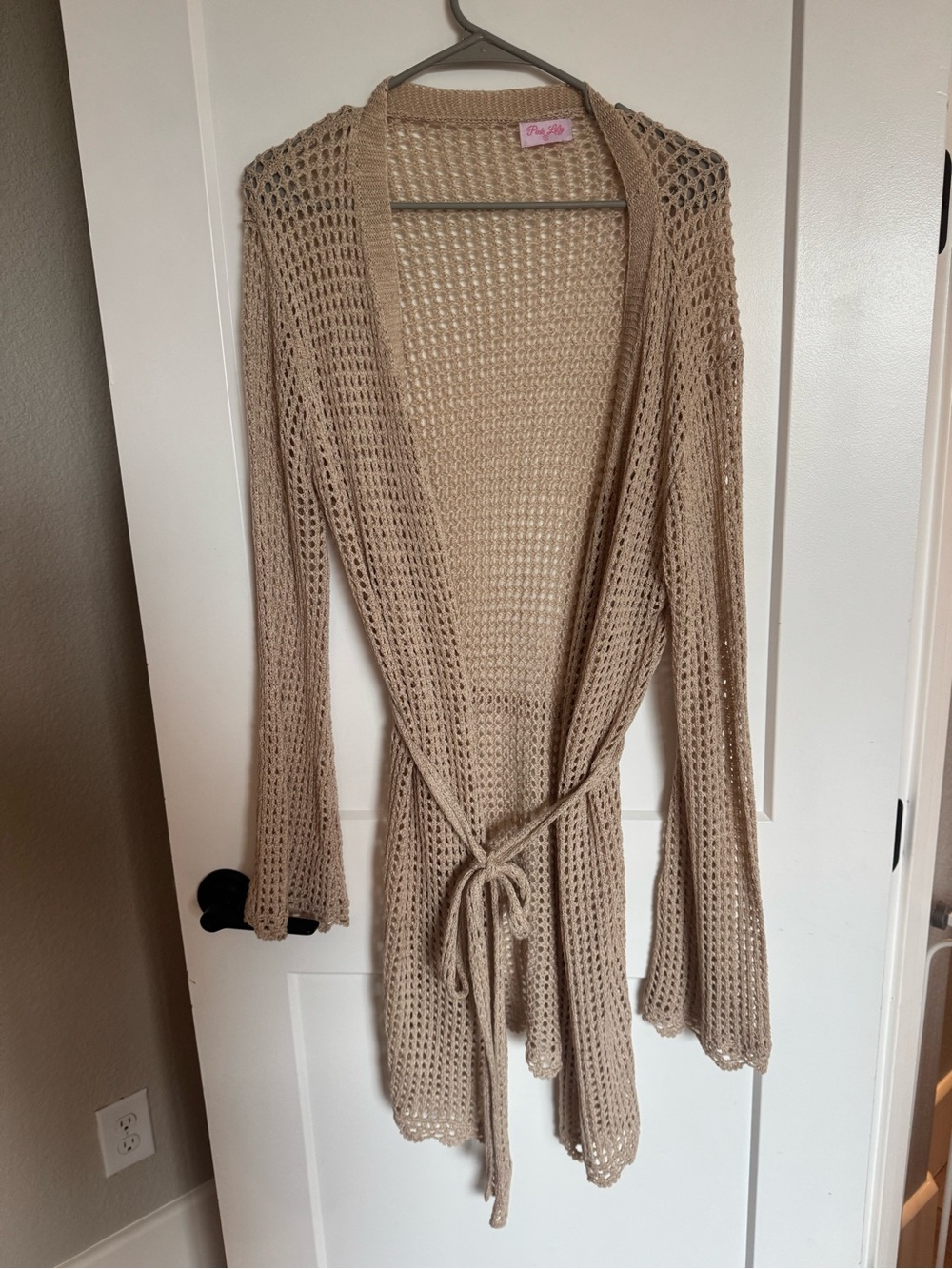 Pink Lily Beige Crochet Swim Coverup